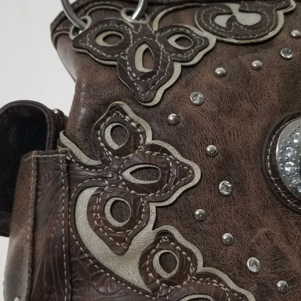 Concealed Carry Fleur De Lis Embellished Handbag - Picture 3 of 12